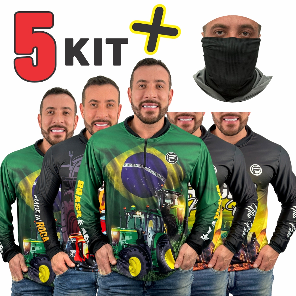 KIT 5 Camiseta do Agro + Bandana Masculina UV Camisa Qualidade Premium Manga Longa em Oferta na Shopee