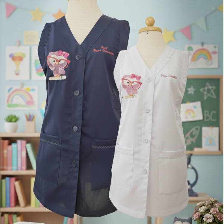 Jaleco/ Blusa Professora Coruja Lapís e Nome em Oferta na Shopee