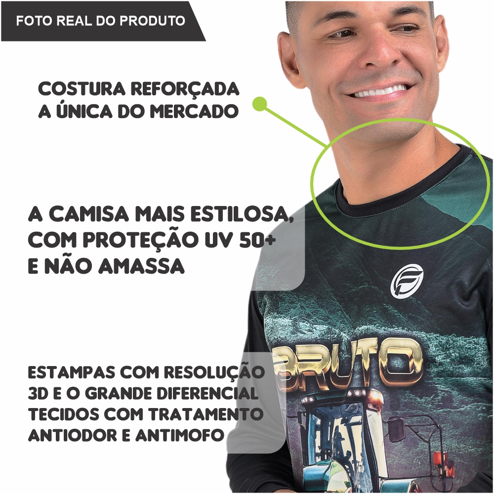 KIT 6 Agro Camisa Manga Longa Masculina UV Camiseta Fazenda Bruto Camisa Dryfit Trator Brasil Blusa
