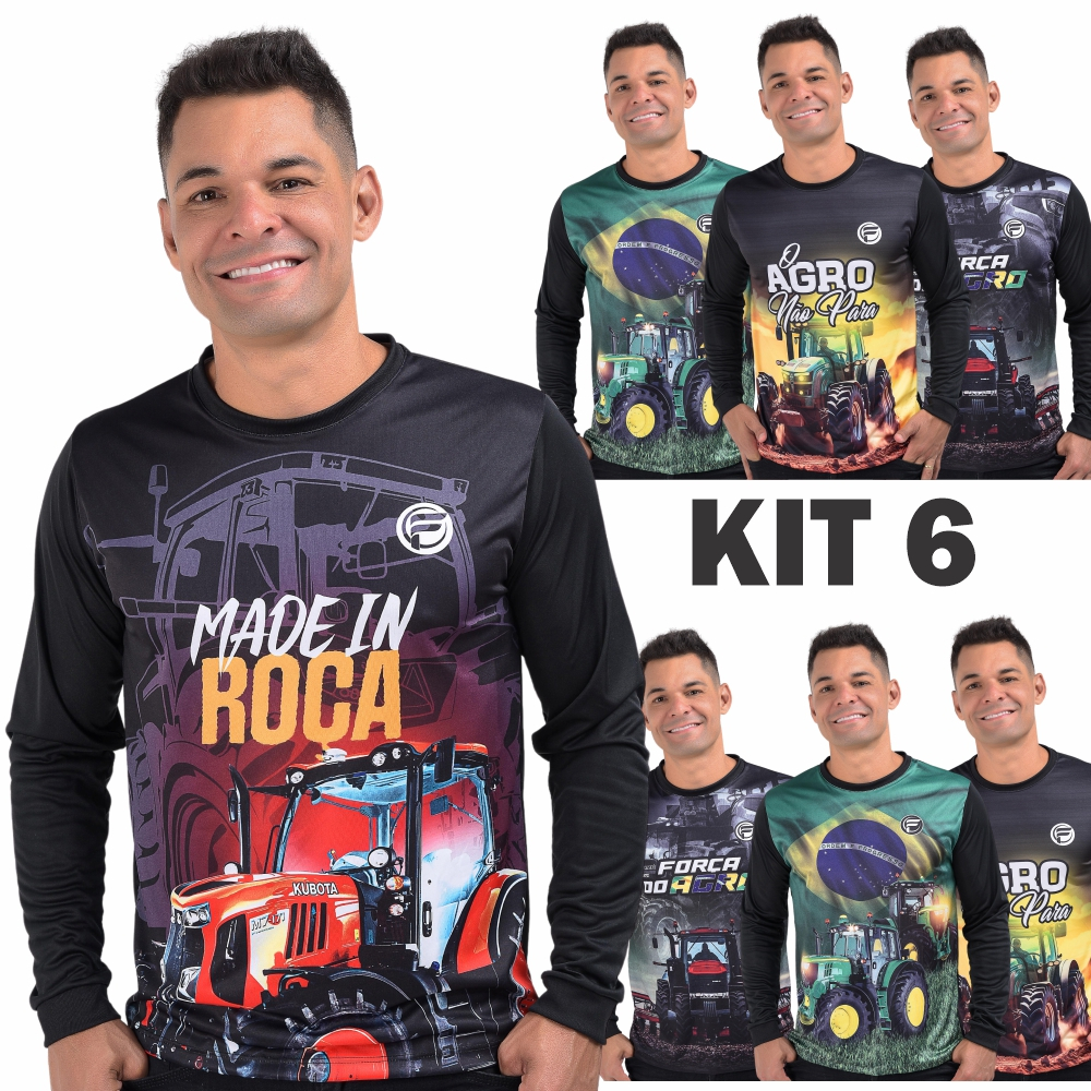 KIT 6 Agro Camisa Manga Longa Masculina UV Camiseta Fazenda Bruto Camisa Dryfit Trator Brasil Blusa em Oferta na Shopee