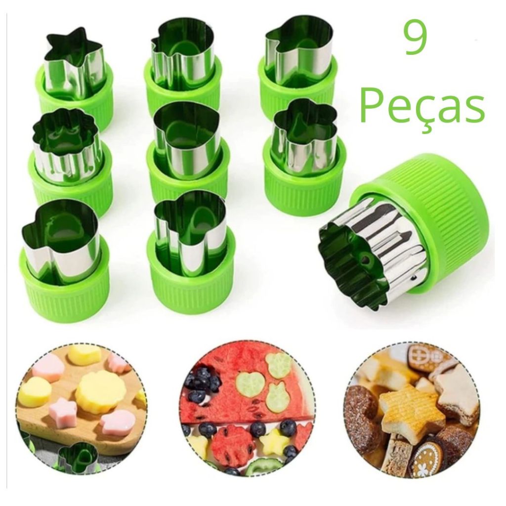 Cortador de Frutas Massas e Vegetais 9 Peças Formatos Divertidos em Oferta na Shopee