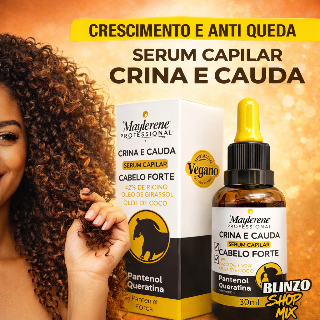Sérum Capilar Crina e Cauda Cabelos Fortes 30ml - Rico em Óleo de Ricino, Girassol, Coco Pantenol
