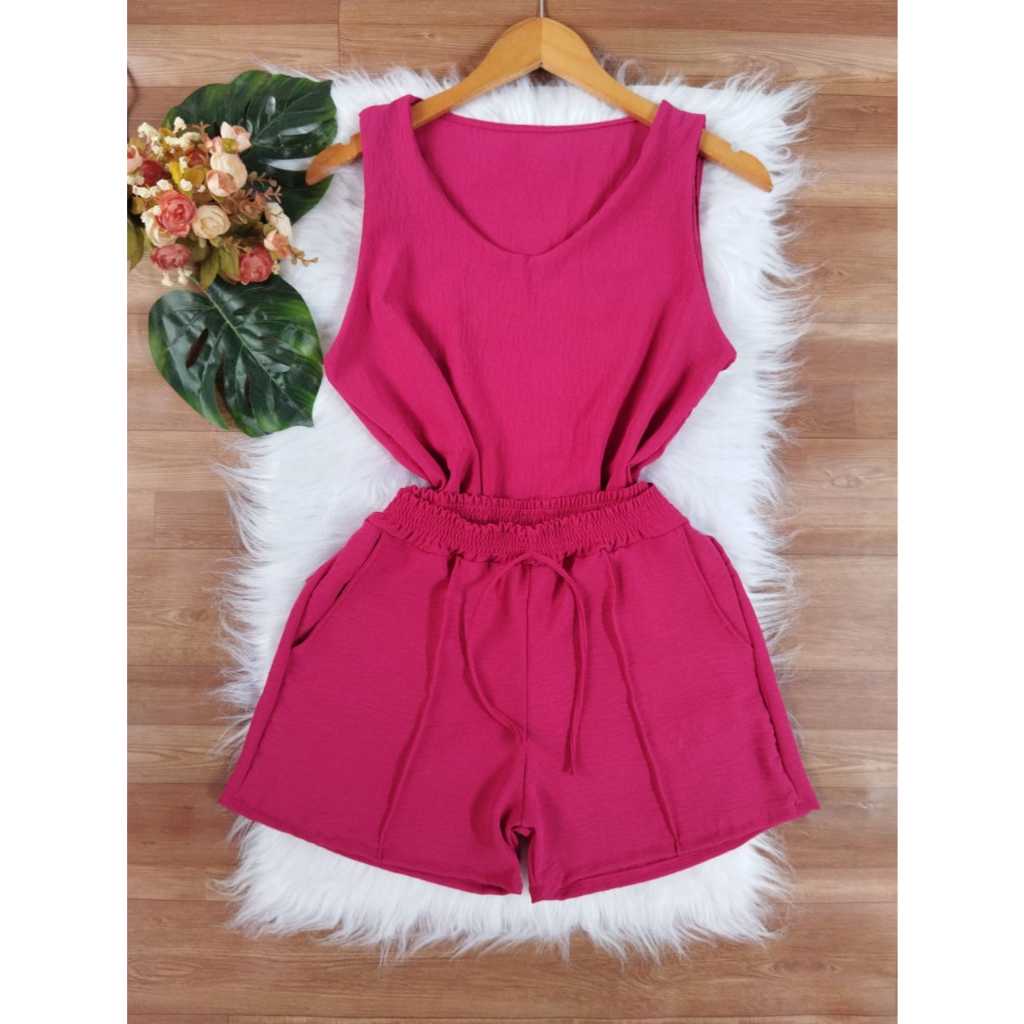 Conjuntos Femininos Estilo Moda Verão Duna Blusa Gola V Shorts Elegância Conforto em Oferta na Shopee