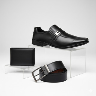 Kit Sapato Social Masculino Cinto Carteira Preto Marrom Couro Mocassim Casual Sapatenis Confortável Casamento Oxford