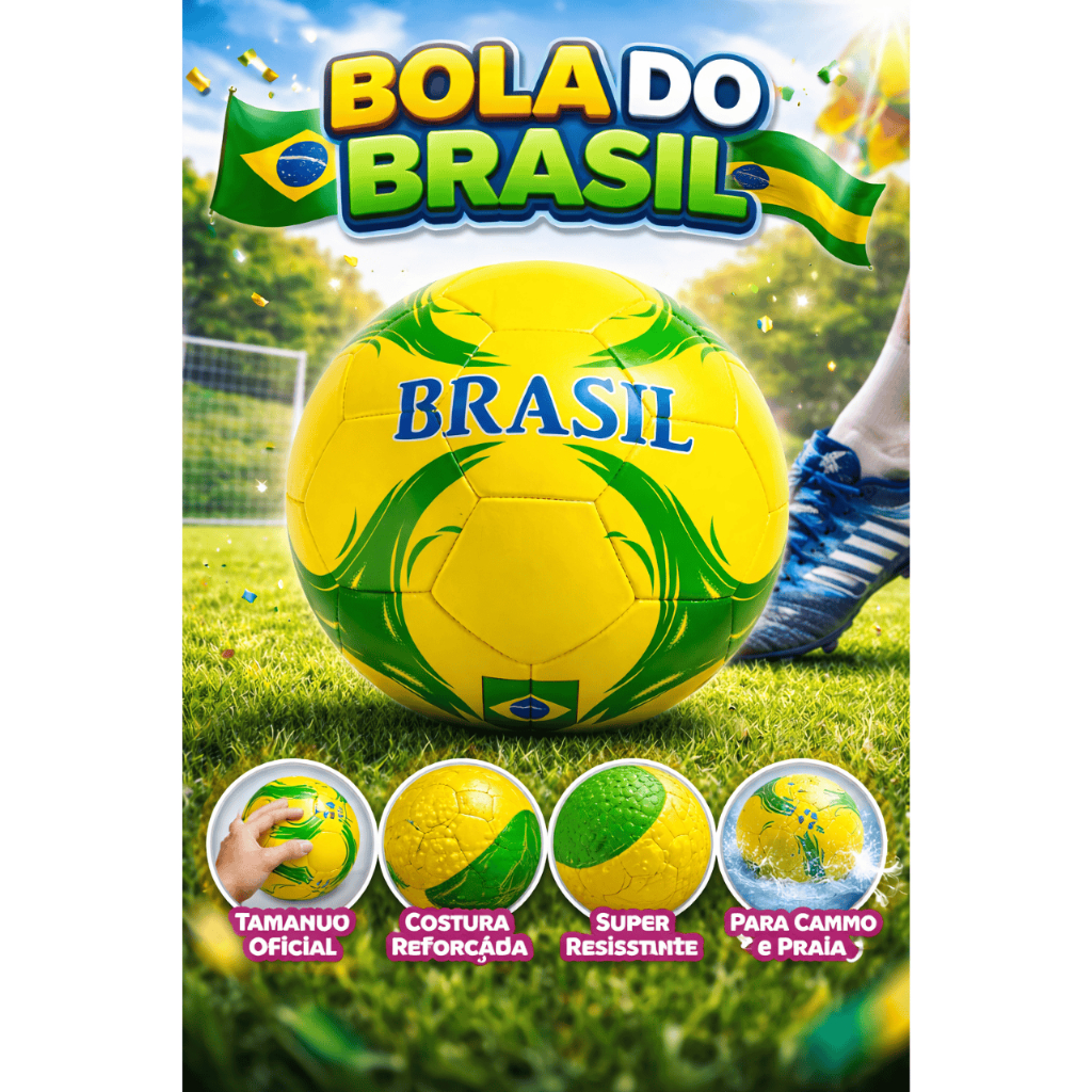 Bola de Futebol Couro Sintético Brasil N5 Oficial Campo para Jogos e Treinos