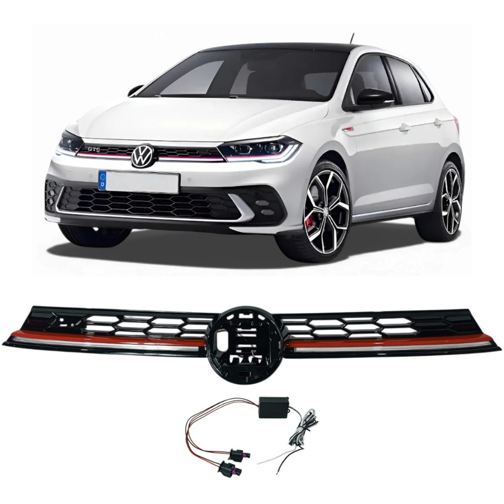 Grade Superior Friso Vermelho Com Drl Luz Diurna Polo Gts 2023 2024 2025