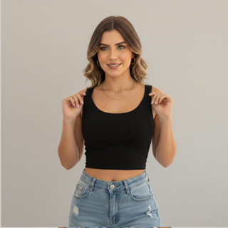 Cropped Feminino Top Bali Alça Grossa Tecido Suplex Forro Duplo Blusinha Fitness Academia em Oferta na Shopee