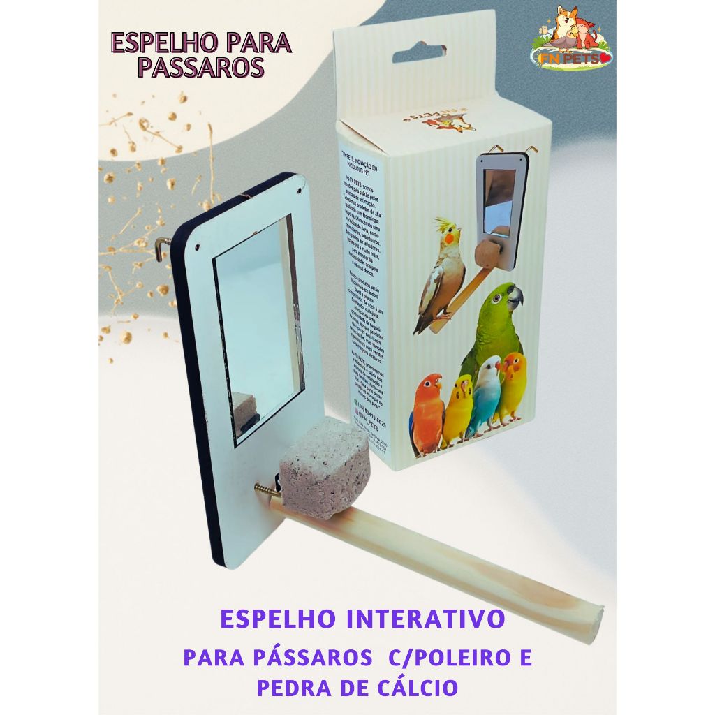 espelho para calopsita brinquedo bica bica cálcio,com poleiro e pedra de calcio passaro, periquito