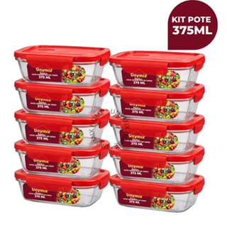 Kit 10 ou 5 Potes Vidro Hermético 375ml Retangular 4 Travas Premium - Vermelho em Oferta na Shopee