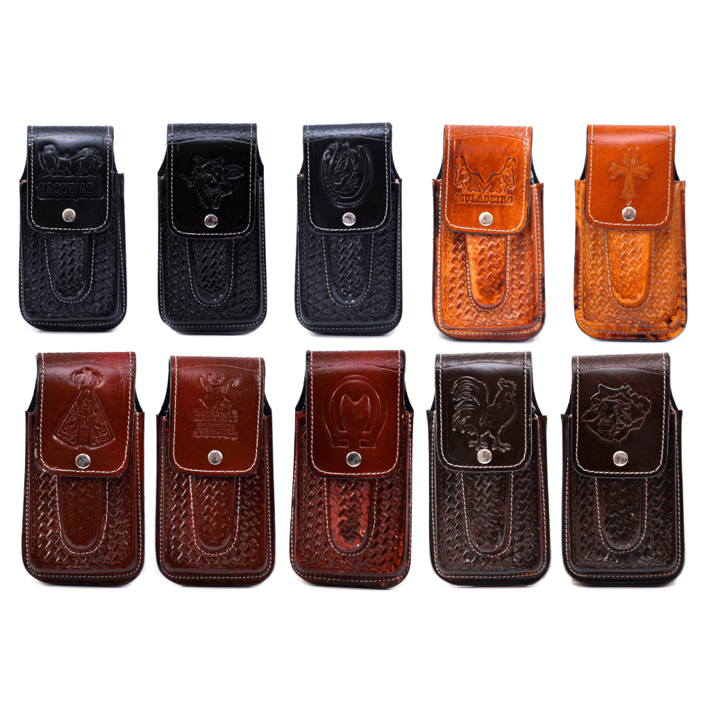 Bainha Porta Celular e Canivete Capinha Dura Canguru Conjugada Couro Legítimo Bainha Porta Celular e Canivete Capinha Dura Canguru Conjugada Couro Legítimo