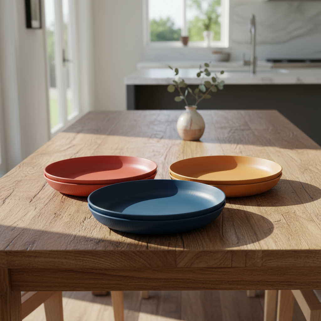 Kit 6 Pratos Fibra de Bambu e PP Promoção Resistente Cores 23cm