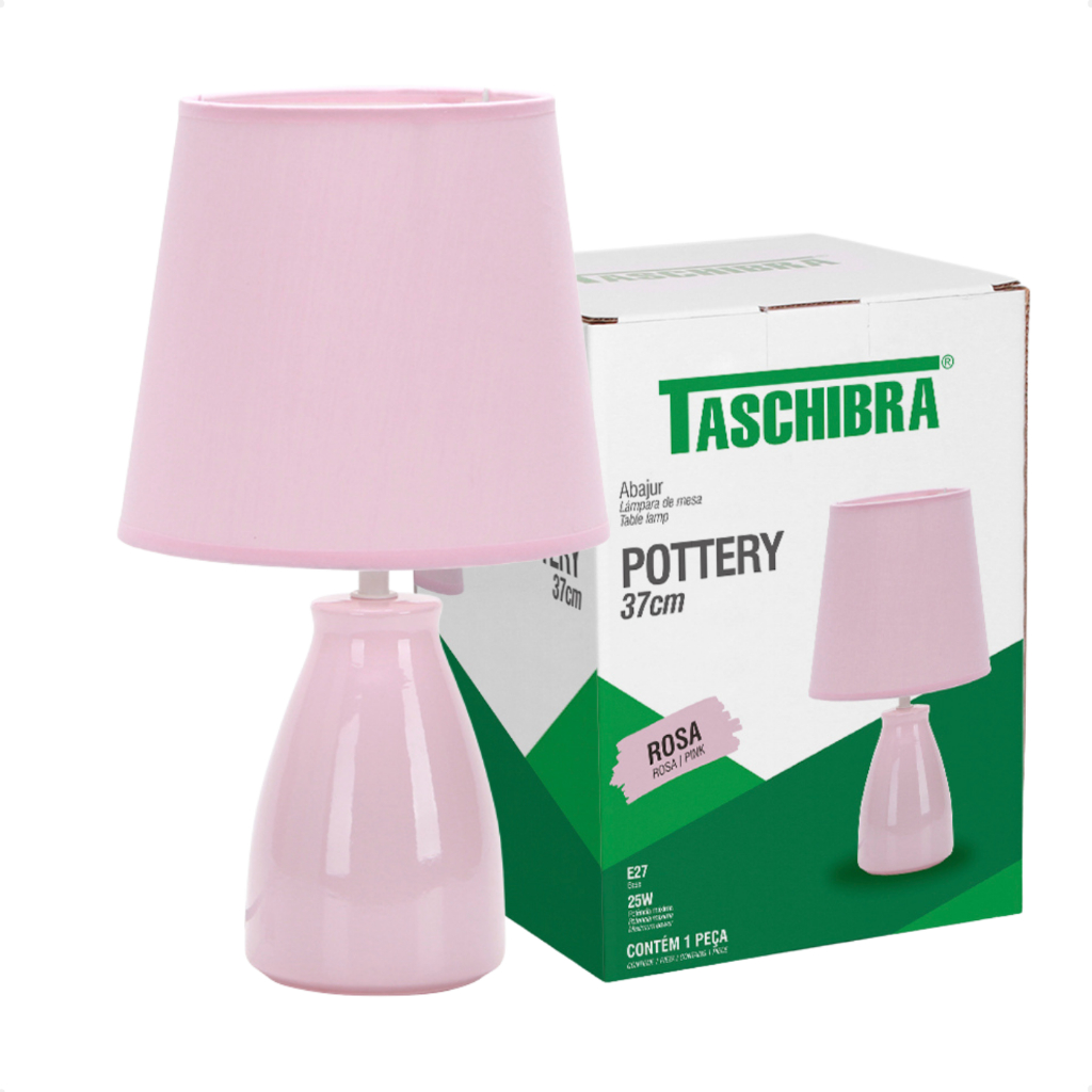 Luminária Abajur Taschibra Pottery 37cm E27 Bivolt Rosa em Oferta na Shopee