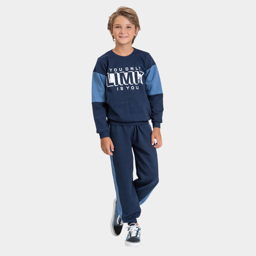 Conjunto Inverno Menino Blusão com Recortes na Manga e Calça em Moletom Limit