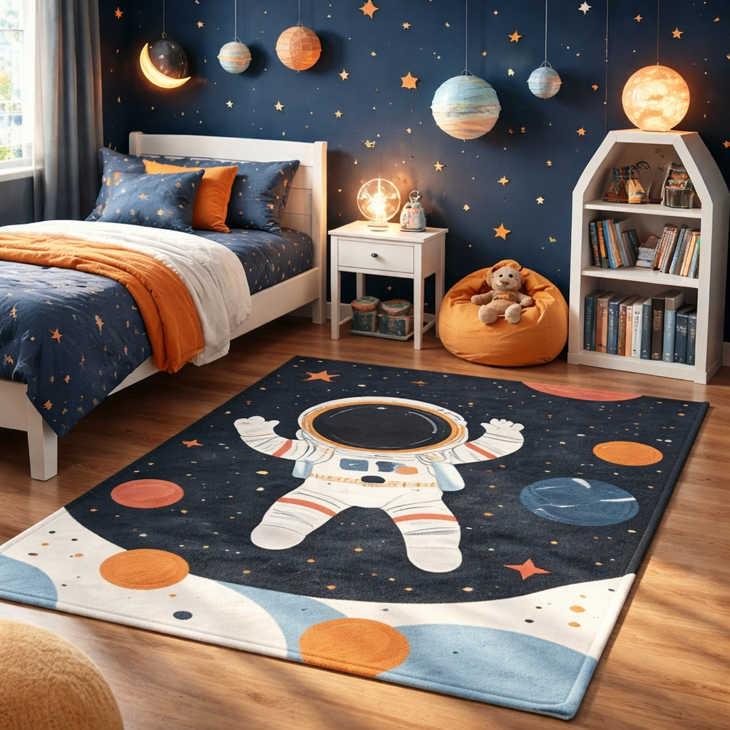 Tapete Infantil Decorativo 118x70cm Antiderrapante Sala, Quarto e Escritório Astronauta Espaço em Oferta na Shopee