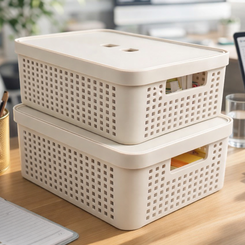 Kit 2 Caixa Organizadora com Tampa 11 Litros Cesto Grande em Plástico Resistente em Oferta na Shopee