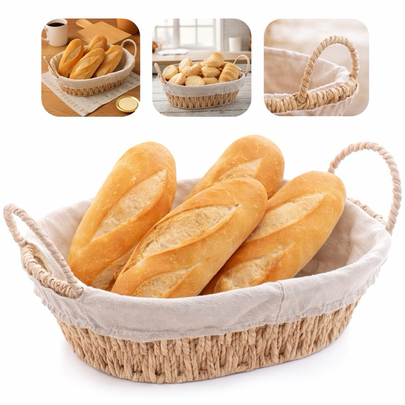 Cesto de Pão Redondo Retangular Oval Para Café da Manhã com Forro e Alça Lateral Cozinha Multiuso em Oferta na Shopee