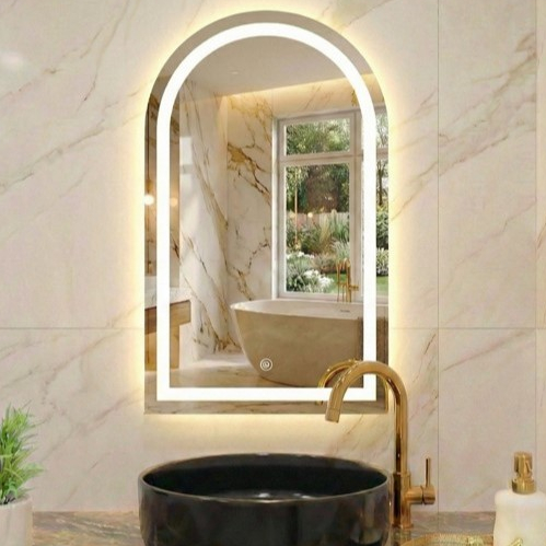 Espelho Oval Penteadeira 3 tons de Led, Jateado Botão Touch e Fonte Slin Vária Medidas Janelinha