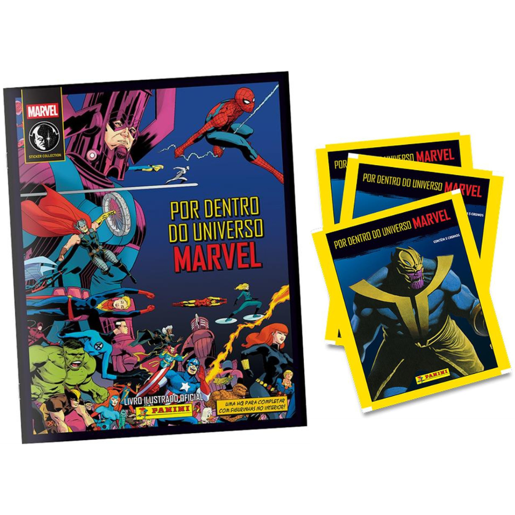 Kit Álbum de Figurinhas Marvel Comics Brochura + 20 Pacotinhos de Figurinhas  - Panini