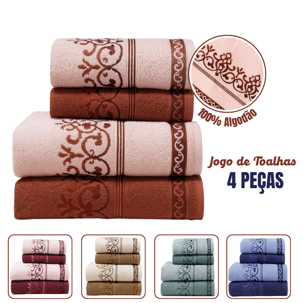 Jogo De Toalhas Banho e Rosto 4 Peças 100% Algodão Macia Excelente Absorção Felpuda Brisa Habitat