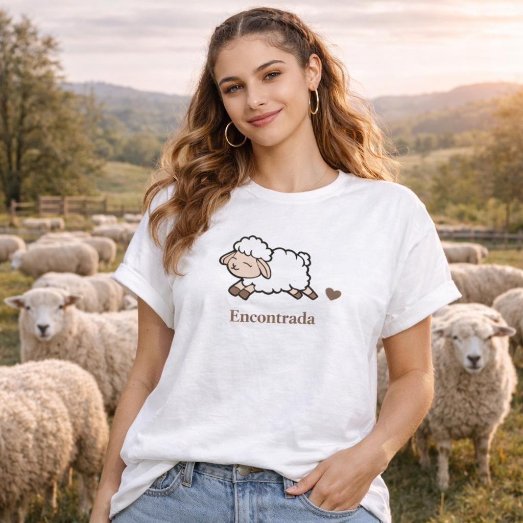 Blusa Camiseta Feminina Camisola Plus Size Confortável Ovelha Encontrada Cristão