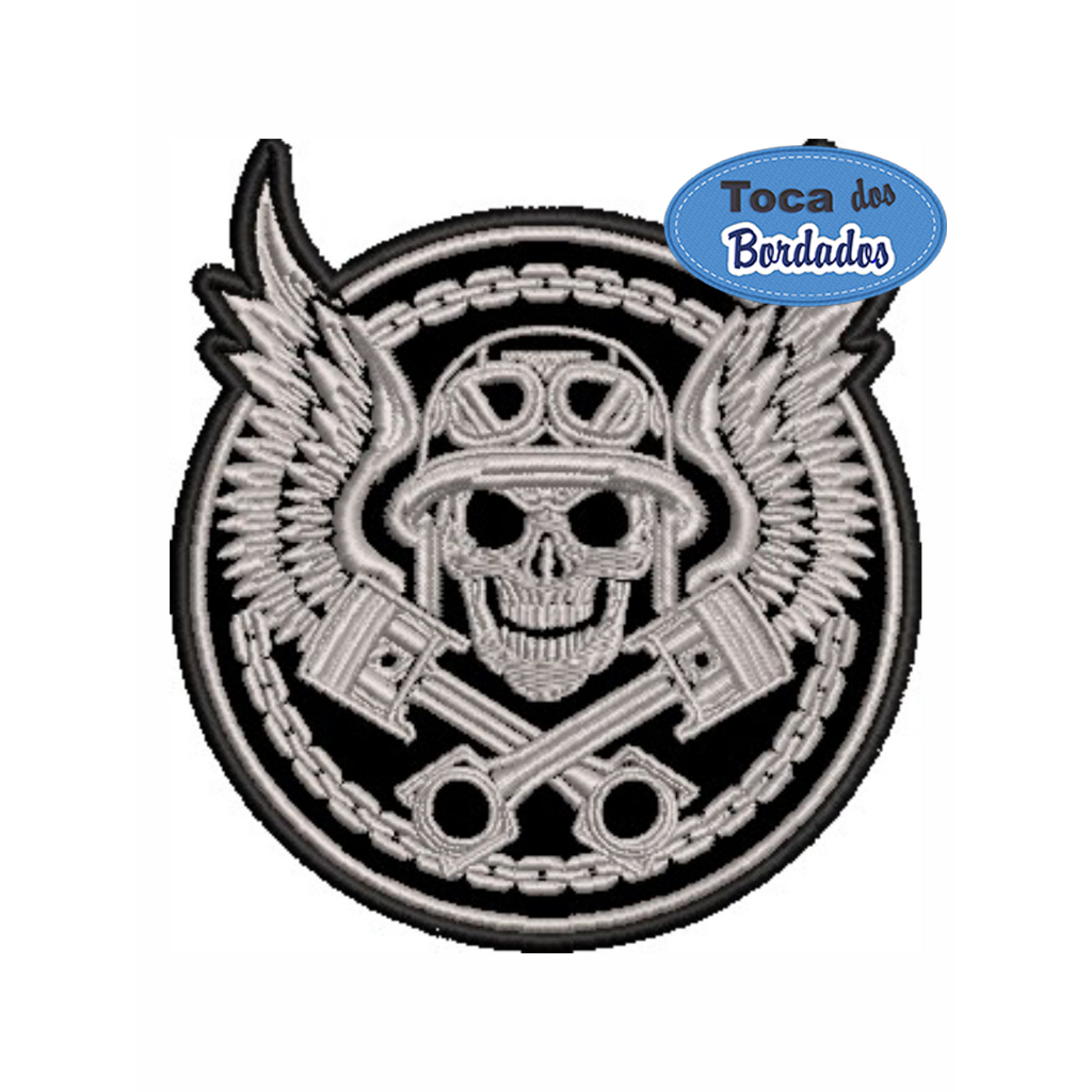 Patch Bordado Caveira de capacete e asas Skull 9x8 cm Cód.6622
