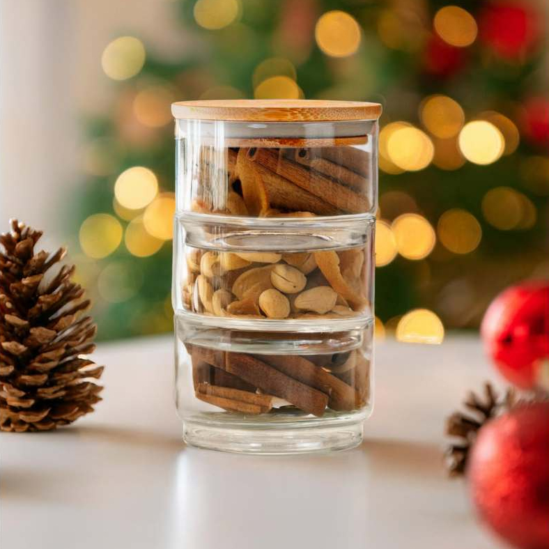 Porta Condimentos de Vidro Borossilicato com Tampa de Bambu 280ml - Empilhável em Oferta na Shopee