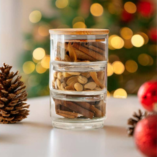 Porta Condimentos de Vidro Borossilicato com Tampa de Bambu 280ml - Empilhável em Oferta na Shopee