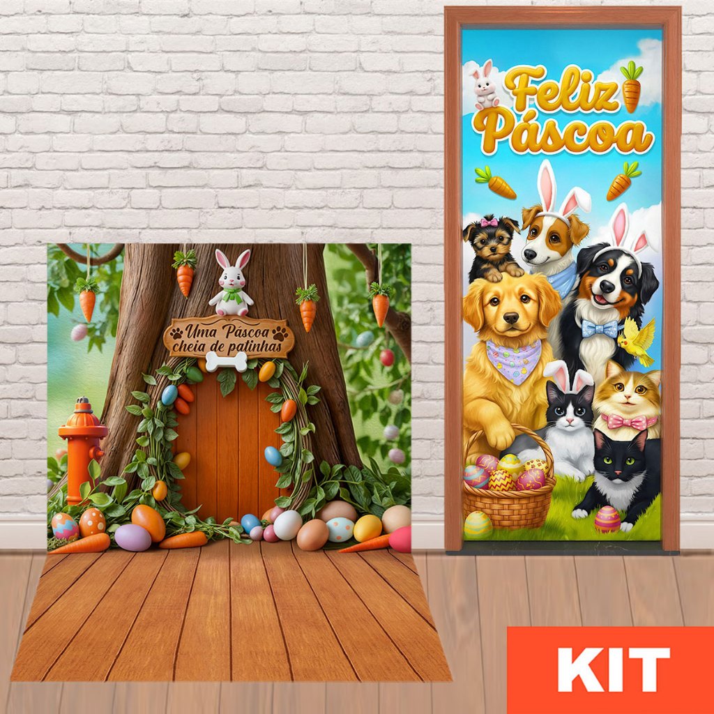 Kit Capa de Porta Páscoa + Fundo Fotográfico Pet Em Tecido Sublimado - Decoração Pet Shop em Oferta na Shopee