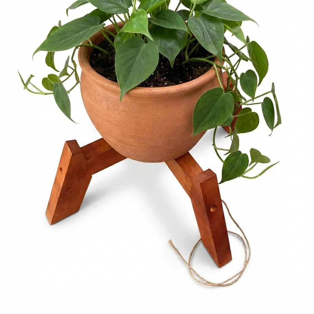 Suporte Rei de Chão para Plantas em Madeira Pinus Natural – Decoração Sustentável