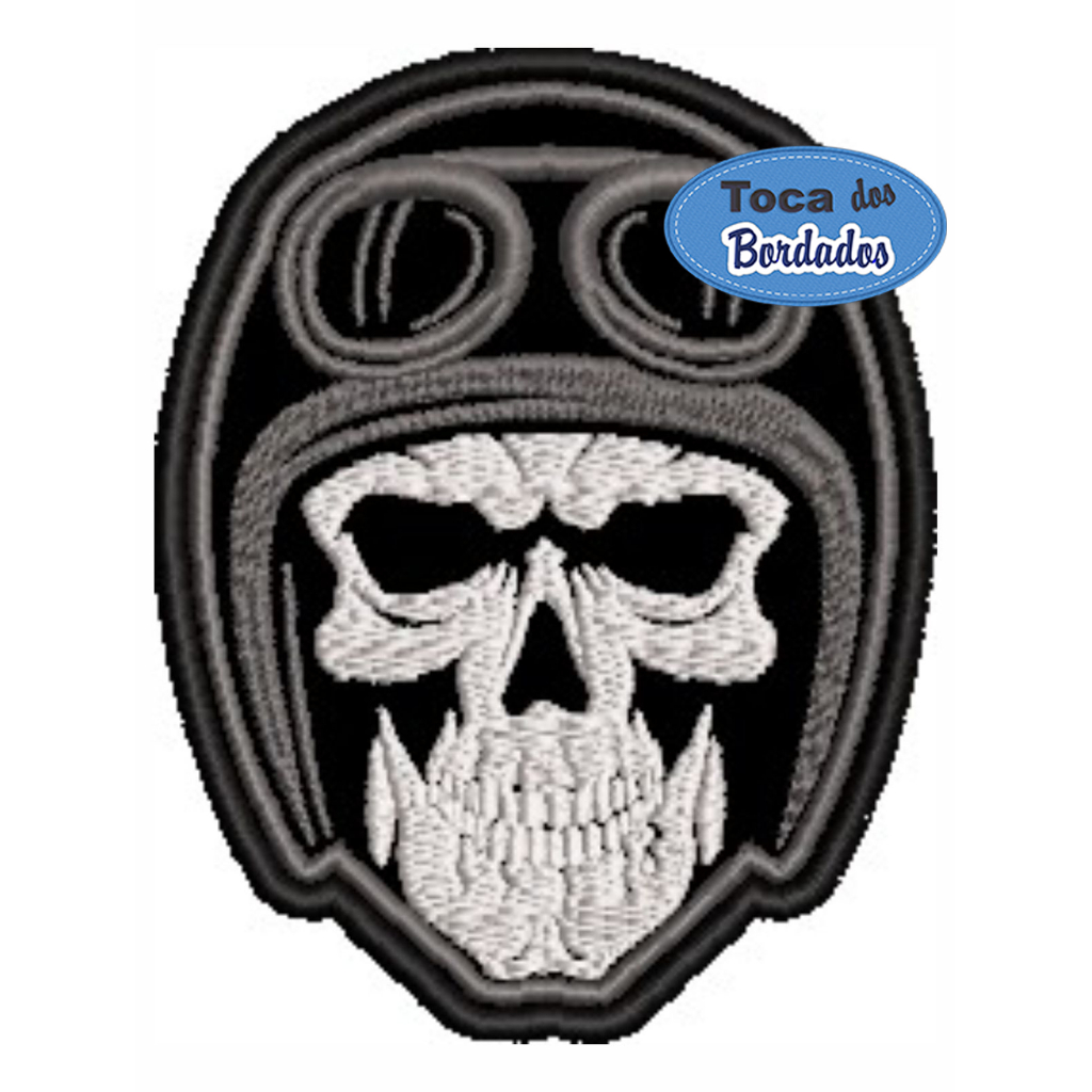 Patch bordado caveira com capacete 8x5 cm cód.6632