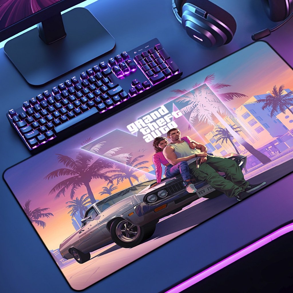Mouse Pad  GTA 6 Gamer XXL Antiderrapante Setup Speed Extra Grande Diversas Borda Costurada