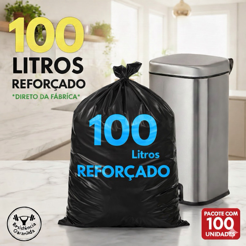 Sacos de Lixo Preto 100 Litros Reforçado com 100 Unidades em Oferta na Shopee