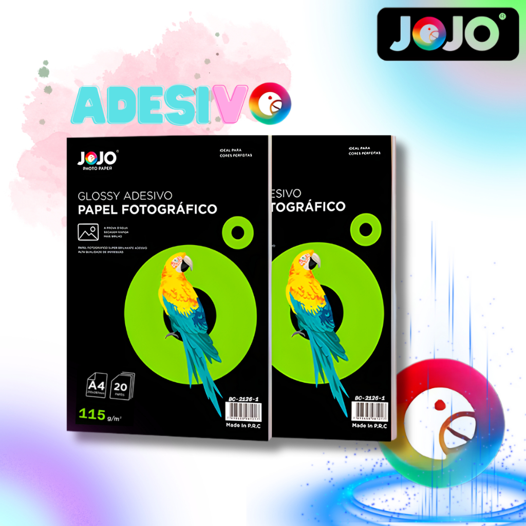 100 Papel Fotográfico A4 ADESIVO Glossy 115g 100 Folhas Super Brilhante JOJO