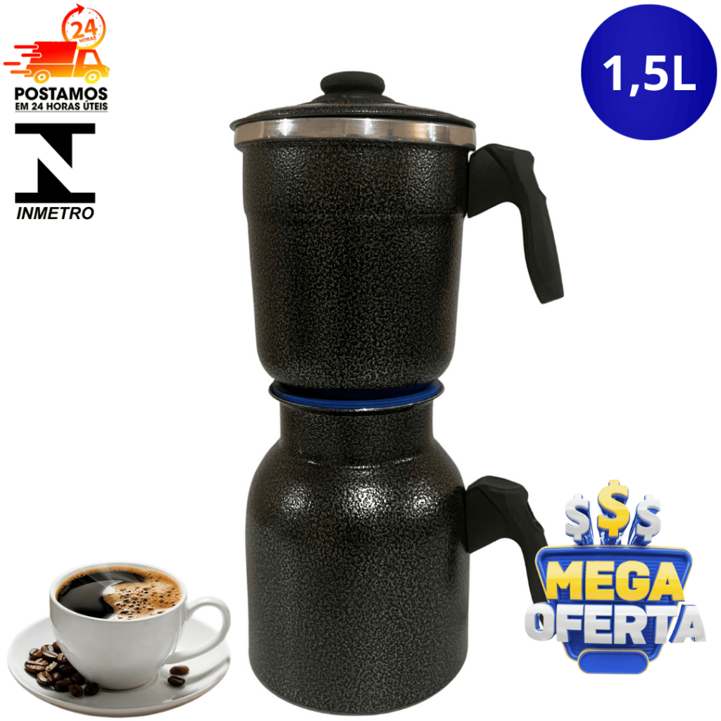 Cafeteira Italiana 1,5L em Alumínio Polido ou Craqueado | Café Pronto Rápido