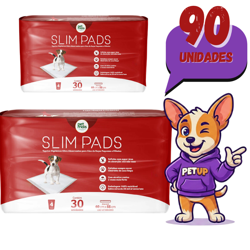 Tapete Higiênico 90Uni Descartável Cães Frauda Ultra Absorvente Petmais 60x55cm Slim Pads