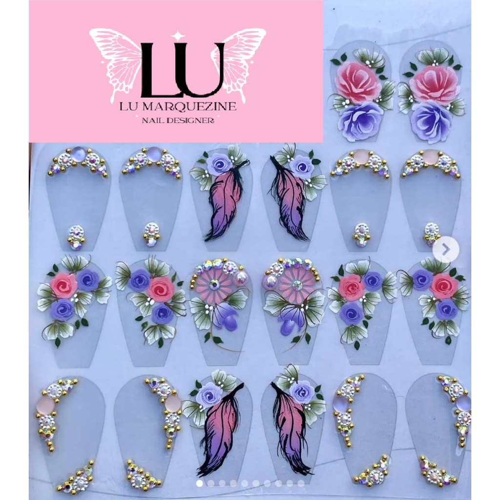 Adesivos Artesanais para unhas 100% feito a mão com jóias e pedrarias CARTELÃO COM 20 ADESIVOS