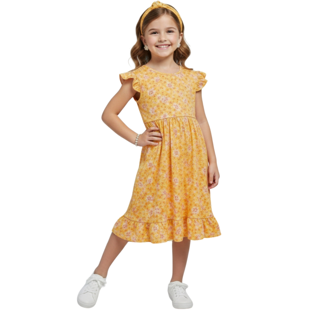 Bandana e Vestido Infantil Menina Soltinho Juvenil Festa Roupa Criança Feminino Estampado