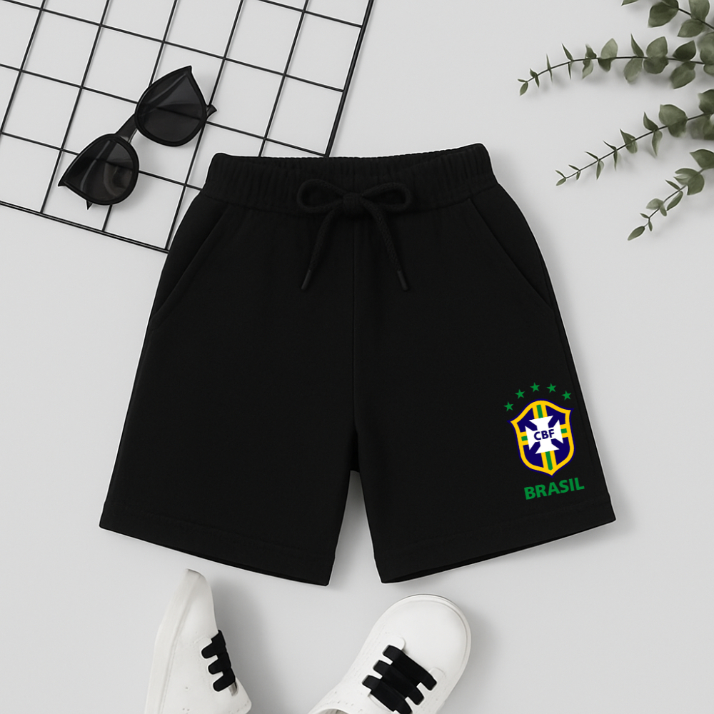 Short Moletinho Infantil Masculino Brasil Escudo 1002 Copa do Mundo Seleção Brasileira Campeão