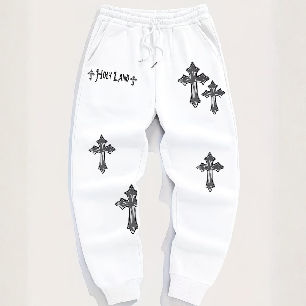 Calça de Moletom Aesthetic Grunge Estampa Cruz Holy Land Street Style