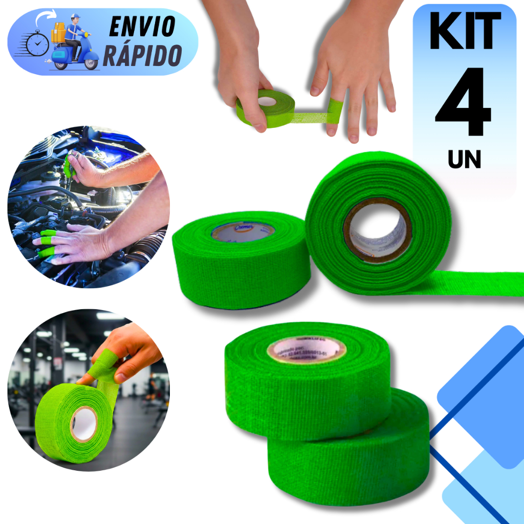 KIT 1 A 4 FITA CREMER BANTEX VERDE PROTETOR DE CORTES PARA DEDOS E MÃOS 25mm x 15M BANDAGEM ESPORTES