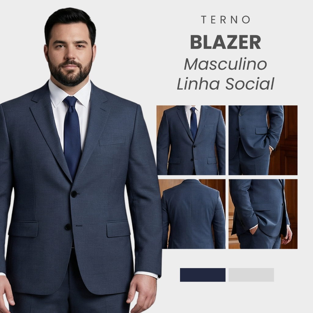 Blazer Paleto Masculino Plus Size Social Premium Luxo Italiano Microfibra Elastano Esporte Fino Terno Classico