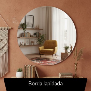 Espelho de Vidro Redondo Lapidado - com Led/Sem Led/Sala/Banheiro/Quarto em Oferta na Shopee