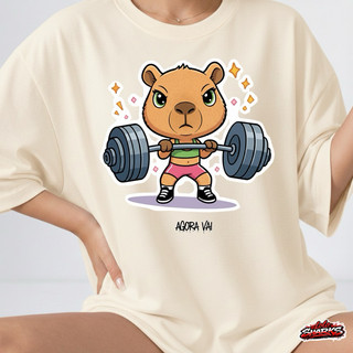 Camiseta Oversized feminina Streetwear Premium 100% Algodão estampada frente capivara fitness agora vai eu creio
