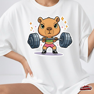 Camiseta Oversized feminina Streetwear Premium 100% Algodão estampada frente capivara fitness