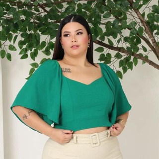Cropped blusa plus size feminino em Oferta na Shopee