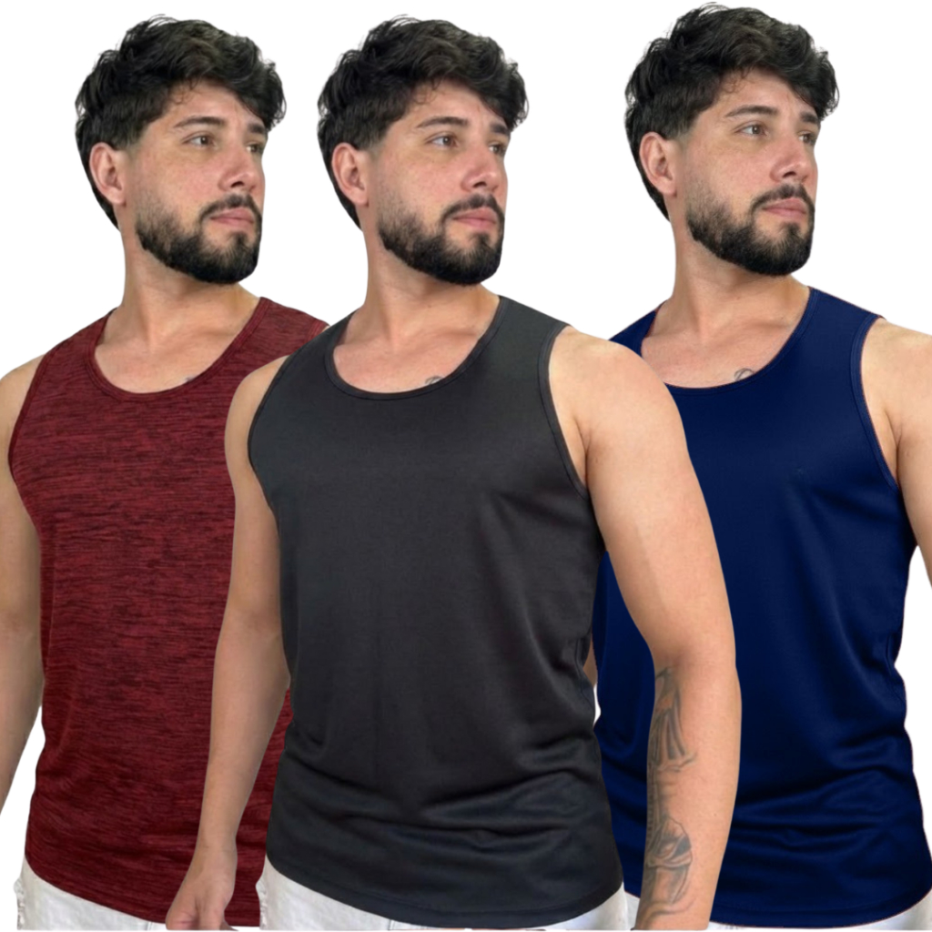 Kit 3 Regatas Dry Fit Masculina Academia Treino Premium