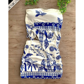 Conjunto Feminino Estampado Cropped Tomara que Caia Assimétrico com Bojo + Mini Saia Franzida Verão em Oferta na Shopee