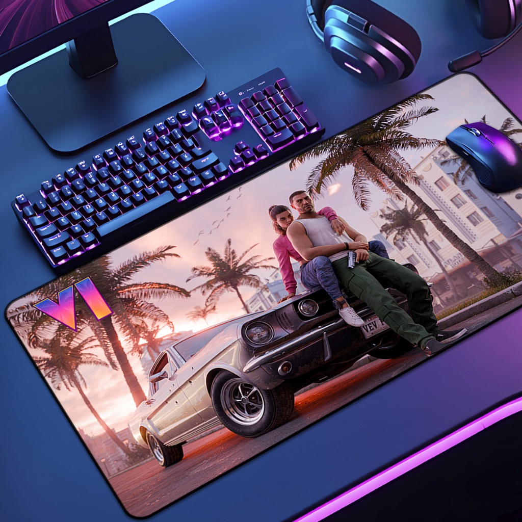 Mouse Pad  GTA 6 Gamer XXL Antiderrapante Setup Speed Extra Grande Diversas Borda Costurada