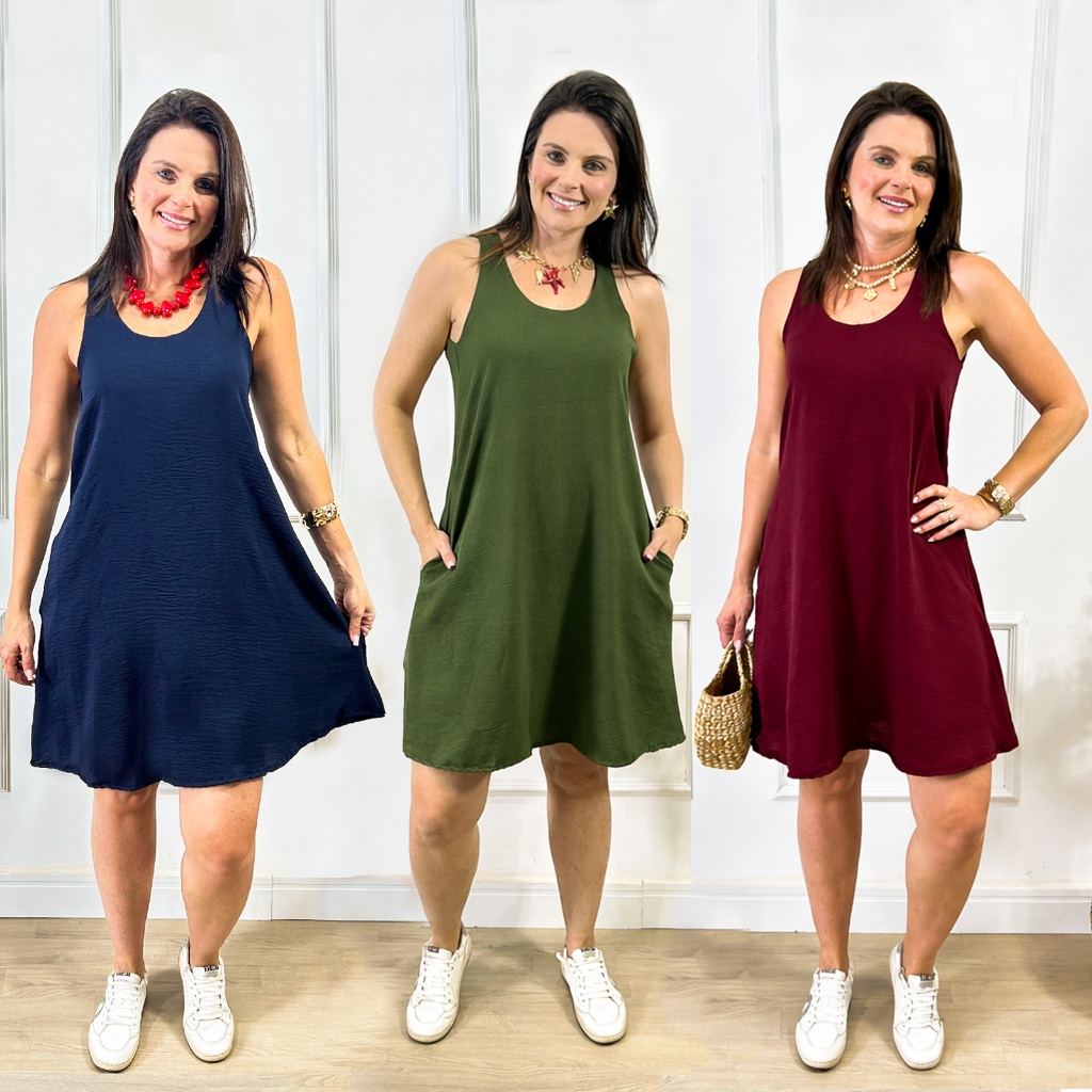 Vestido com Bolso Duna Liso