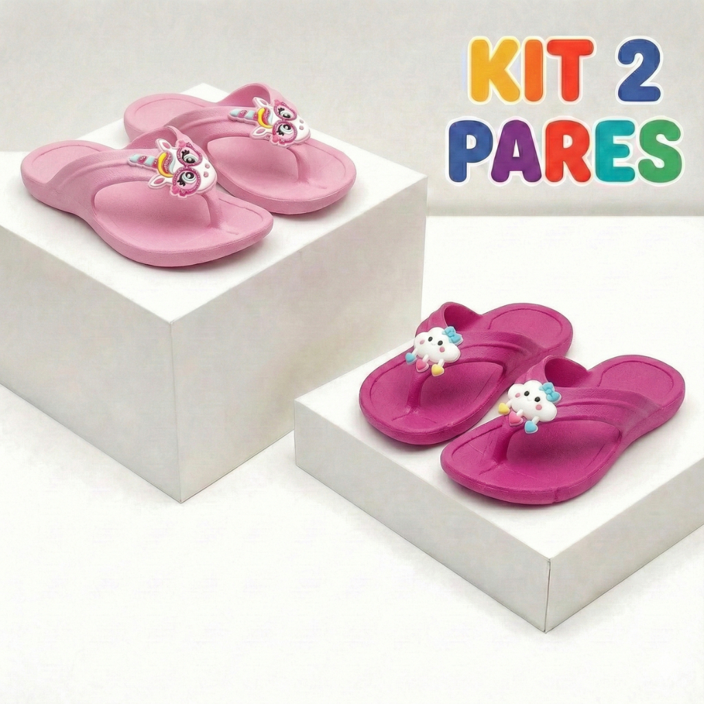 Kit 2 Chinelo Infantil Menina Verão Rosa Estampado Leve Macio em Oferta na Shopee